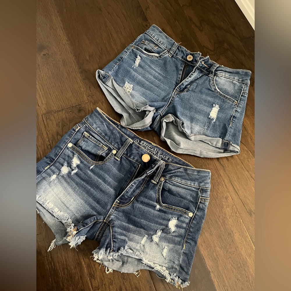 TWO stretchy American Eagle jean shorts